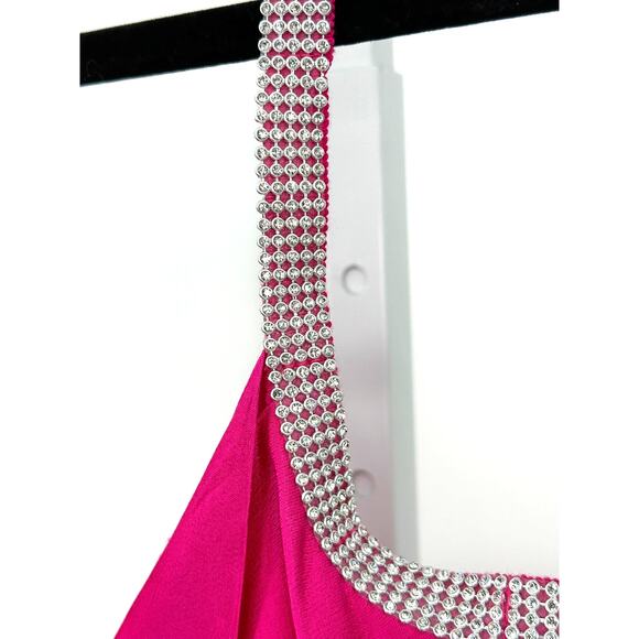 ASTR the Label Sicily Fuchsia Satin Halter Rhinestone Trim Mini dress Small‎ - Picture 8 of 11
